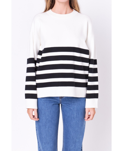 English Factory Stripe Round Neck Jumper Ivory/black In Ivory,black