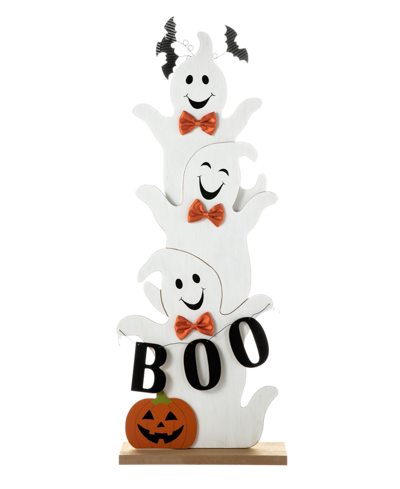 Glitzhome 37.5" H Halloween Wooden Stacked Ghost Porch Decor In Multi