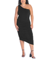 24SEVEN COMFORT APPAREL PLUS SIZE ONE SHOULDER RUCHED BODYCON DRESS