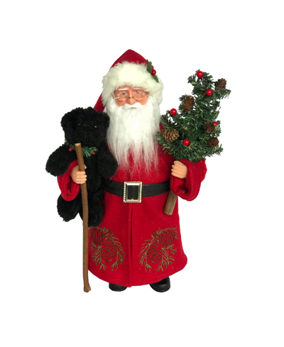 Santa's Workshop 15" Pine Cone Santa And Black Bear In Red