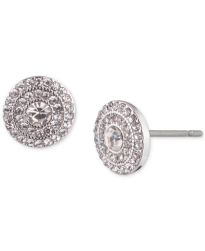Lauren Ralph Lauren Silver-tone Crystal Pave Circle Stud Earrings In White