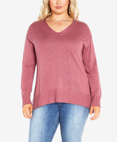 Avenue Plus Size Clare V-neck Long Sleeve Sweater In Orchid