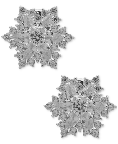 Anne Klein Silver-tone Mixed Crystal Snowflake Clip-on Button Earrings