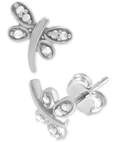Macy's Diamond Dragonfly Stud Earrings (1/10 Ct. T.w.) In Sterling Silver
