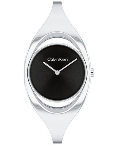 Calvin Klein Women's Two Hand Silver Stainless Steel Bangle Bracelet Watch 30mm