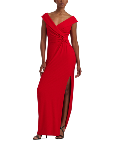 Lauren Ralph Lauren Women's Jersey Off-the-shoulder Side-slit Column Gown In Martin Red