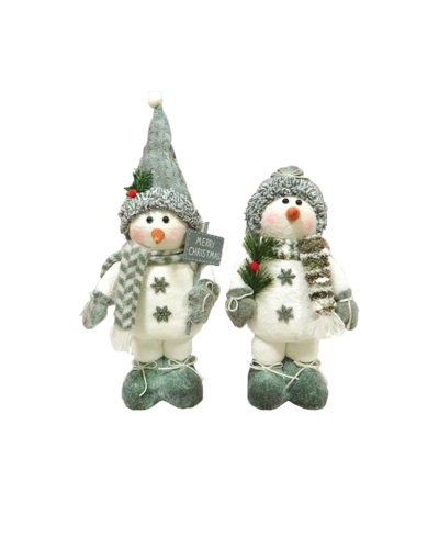 Santa's Workshop 14" Cheery Snowmen, Set Of 2 In Gray
