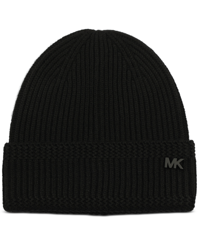 Michael Kors Men's Racked Ribbed Cuffed Logo Hat In Black