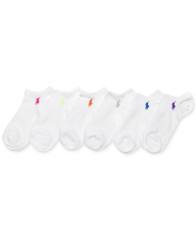 Polo Ralph Lauren Women's 6-pk. Flat Knit Low-cut Socks In White With Bright Colors