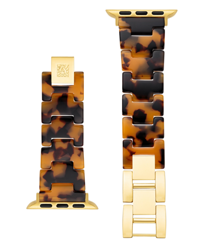 Anne Klein Women's Marbleized Tortoise Acetate And Gold-tone Alloy Metal Bracelet Designed For Apple Watch 42mm In Tortoise,gold-tone
