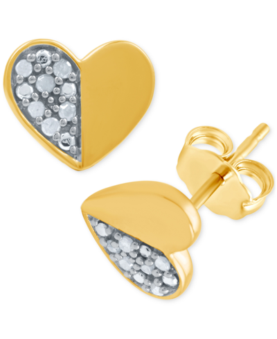 Macy's Diamond Polished Heart Stud Earrings (1/10 Ct. T.w.) In Gold-plated Sterling Silver