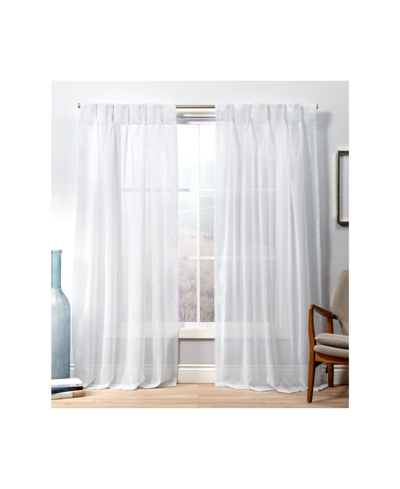 Exclusive Home Curtains Penny Sheer Embellished Stripe Grommet Top Curtain Panel Pair, 27" X 84" In White