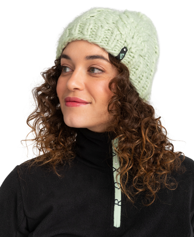 Roxy Winter Cable Knit Pompom Beanie In Cameo Green