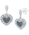 Macy's Black & White Diamond Heart Drop Earrings (1/6 Ct. T.w.) In Sterling Silver In Sterling Silver
