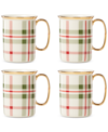 Lenox Holiday Plaid Mugs, Set Of 4 In Red  Green And Ivory