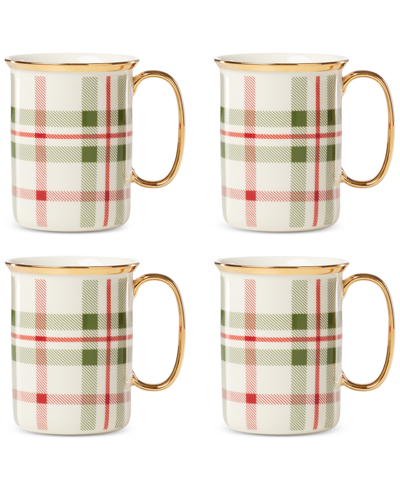 Lenox Holiday 4-piece Plaid Mugs Set In Ivory