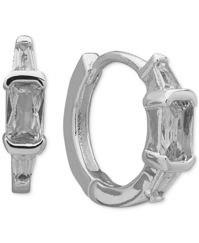 Anne Klein Silver-tone Extra-small Baguette Crystal Hoop Earrings, 0.35"