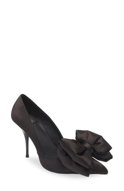 Jeffrey Campbell Convince-b Satin Bow Pointed Toe Pump In Black Satin