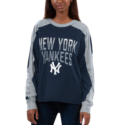 G-iii 4her By Carl Banks Women's  Navy, Gray New York Yankees Smash Raglan Long Sleeve T-shirt In Navy,gray