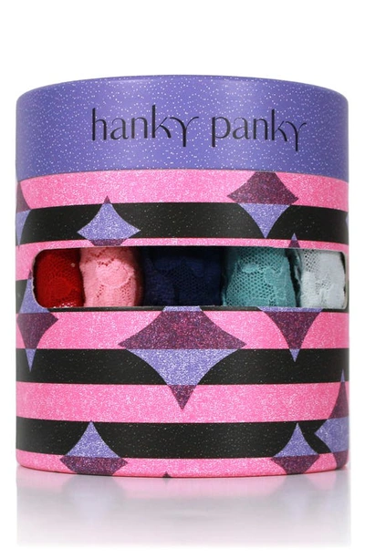 Hanky Panky Holiday Assorted 5-pack Low Rise Thongs In Blue Multi