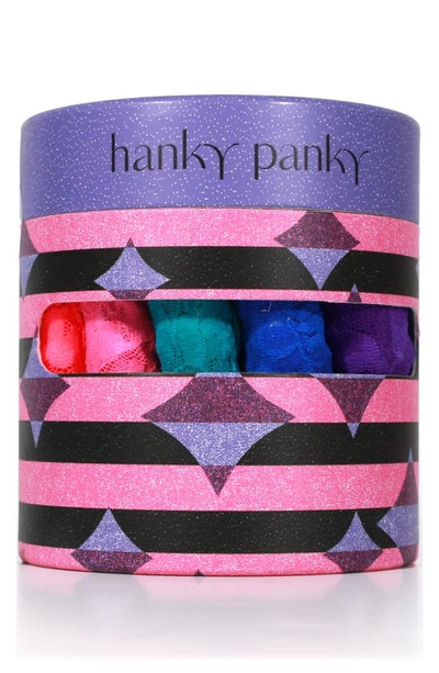 Hanky Panky Holiday Assorted 5-pack Low Rise Thongs In Pink/ Blue Multi