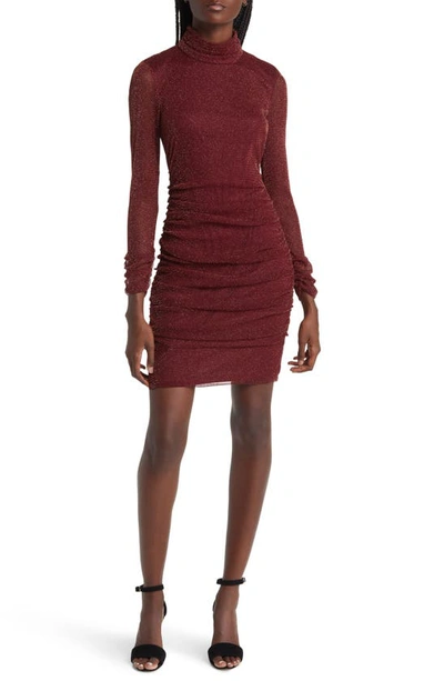 Eliza J Metallic Long Sleeve Body-con Dress In Wine