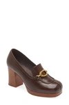 Jeffrey Campbell Honorary Platform Loafer Pump In Brown Tan Stack Gold