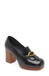 Jeffrey Campbell Honorary Platform Loafer Pump In Black Tan Stack Gold