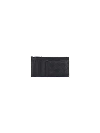 Bottega Veneta Zip Woven Card Holder In Black  