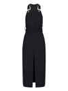Patou Wool Dungaree Dress With Belt And Slit In Black  