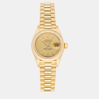 Pre-owned Rolex Champagne 18k Yellow Gold Datejust 69178 Automatic Women's Wristwatch 26 Mm