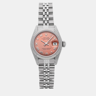 Pre-owned Rolex Pink Stainless Steel Datejust 69174 Automatic Women's Wristwatch 26 Mm