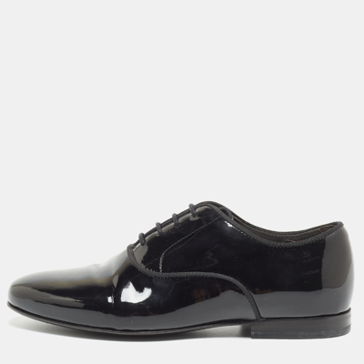 Pre-owned Lanvin Black Patent Leather Lace Up Oxford Size 35.5