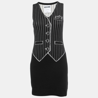Pre-owned Moschino Couture Black Vest Patterned Wool Sleeveless Mini Dress M