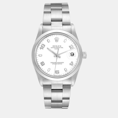 Pre-owned Rolex Date White Dial Oyster Bracelet Steel Men's Watch 15200 34 Mm
