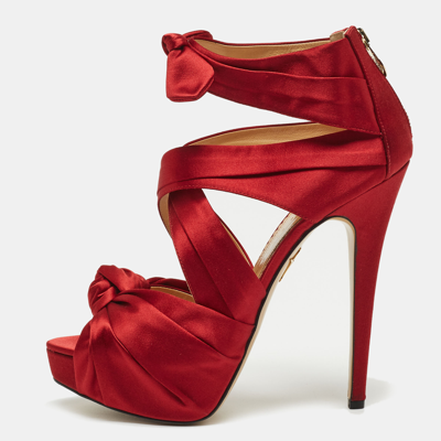 Pre-owned Charlotte Olympia Red Satin Andrea Knotted Platform Sandals Size 41