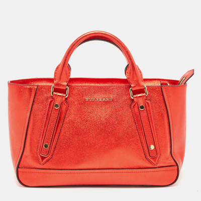 Pre-owned Burberry Metallic Red Leather Somerford Convertible Tote