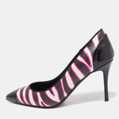 Pre-owned Giuseppe Zanotti Black/pink Zebra Print Patent And Leather Pointed Toe Pumps Size 39