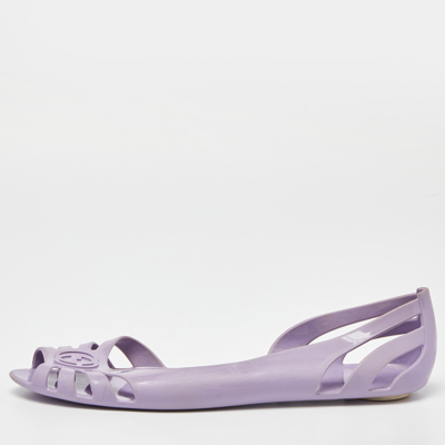 Pre-owned Gucci Purple Jelly Interlocking G Peep Toe D'orsay Flats Size 41.5