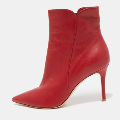 Pre-owned Gianvito Rossi Red Leather Pointed Toe Ankle Length Boots Size 37.5