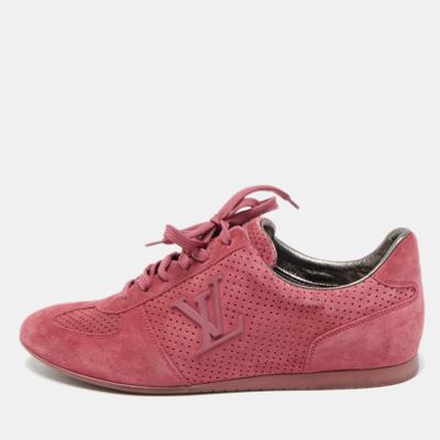 Pre-owned Louis Vuitton Pink Perforated Suede Low Top Trainers Size 37.5