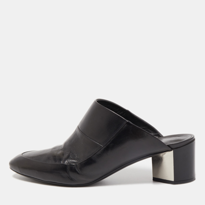 Pre-owned Pierre Hardy Black Leather Block Heel Slide Mules Size 38