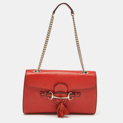 Pre-owned Gucci Coral Red Leather Medium Emily Shoulder Bag