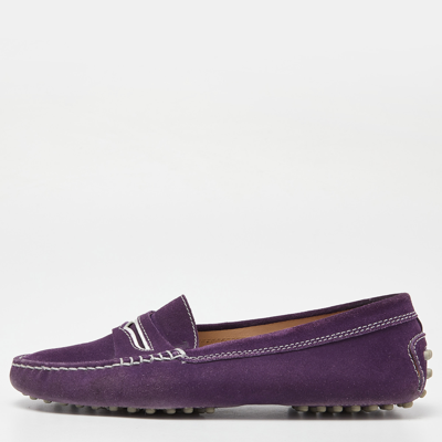 Pre-owned Tod's Purple Suede Gommino Penny Slip On Loafers Size 36