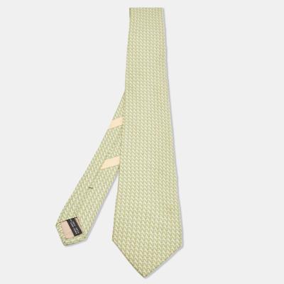 Pre-owned Ferragamo Green Falcon Printed Silk Tie