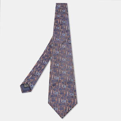 Pre-owned Ch Carolina Herrera Navy Blue Logo Monogram Silk Tie