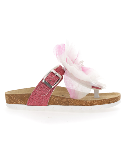 Monnalisa Kids'   Maxiflower Glitter Flip Flops In Petunia