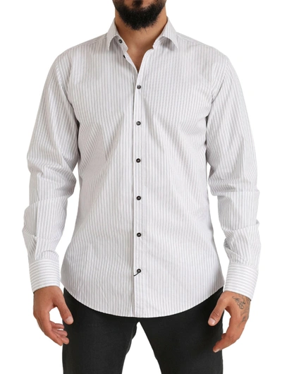 Dolce & Gabbana White Martini Cotton Stripe Dress Formal Shirt