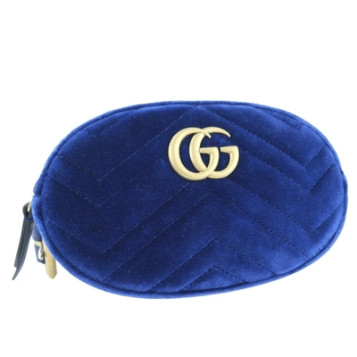 Gucci Gg Marmont Blue Suede Clutch Bag ()