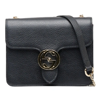 Gucci Interlocking G Black Leather Shoulder Bag ()